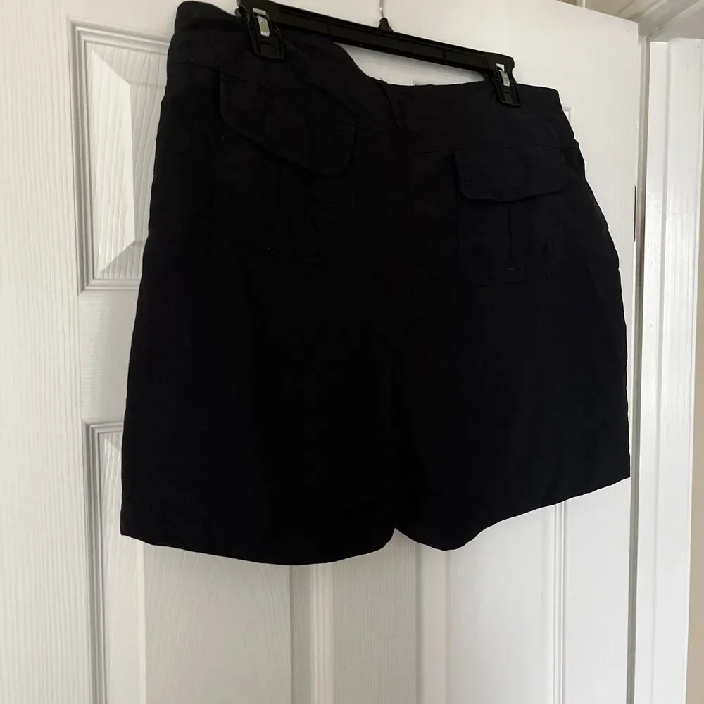 VTG Bimini Bay Women’s 12 Black  Shorts Solid Button Flat Front Cargo Pockets